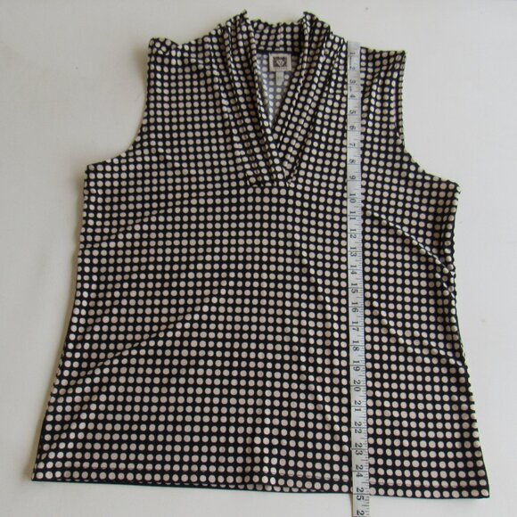 Anne Klein Women's Black/White Sleeveless Pearly Polka Dot Triple Pleat Top Sz L - Picture 9 of 12